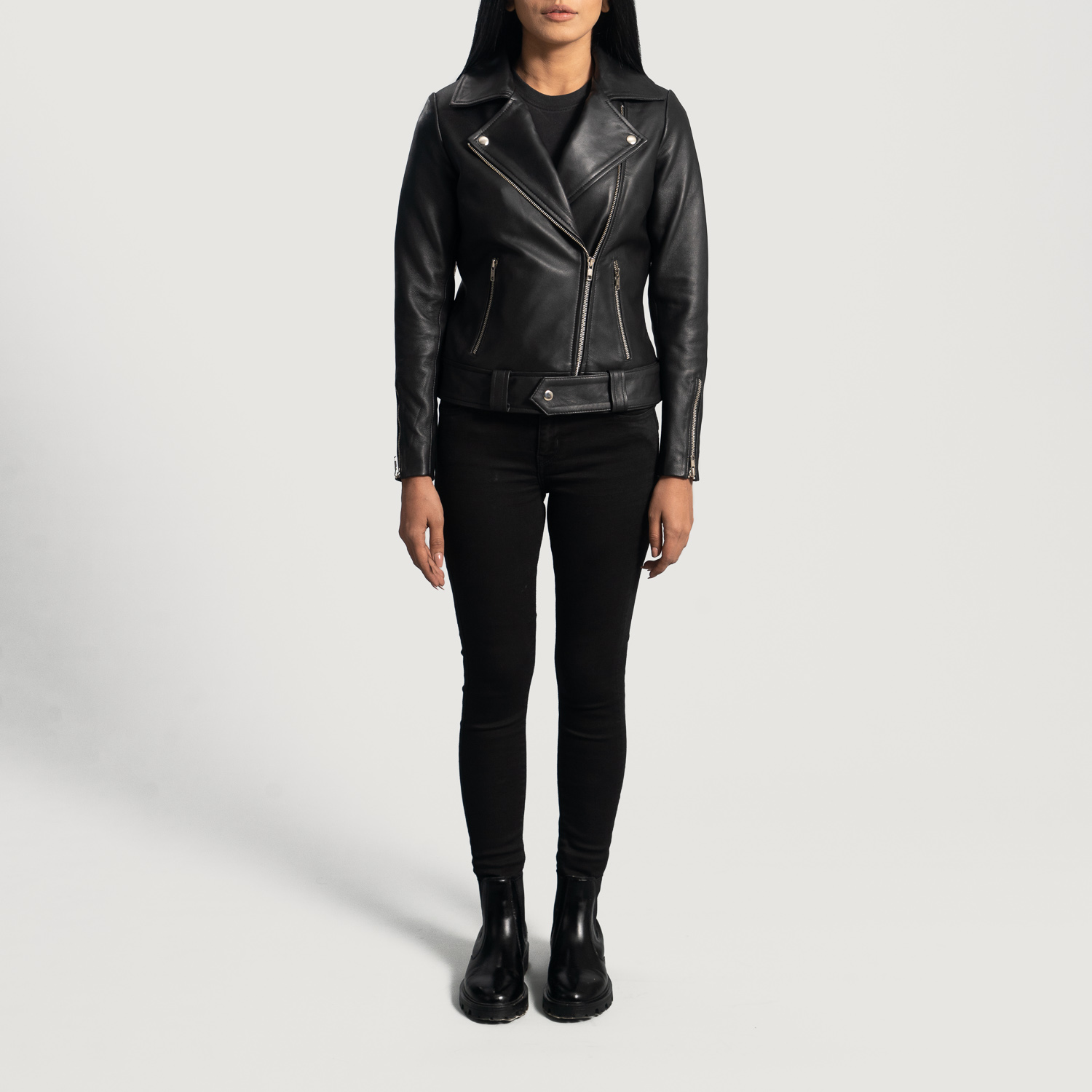 OEM Genuine Leather Women's Jackets High Quality Black Biker Wholesale Bomber Jackets Custom Logo Colors Zipper Closure