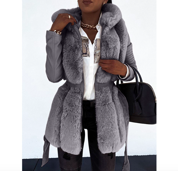 Elegant Women's Winter Warm Clothing Jacket Coat Solid WIth Hooded Casual Parkas Fur Coat Zipper Winter Jackets Faux Fur Coat