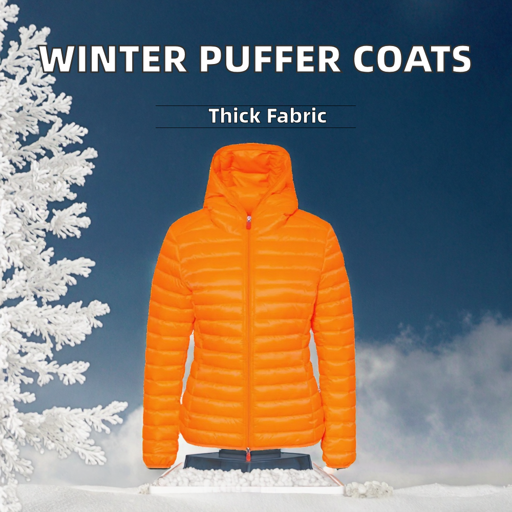 Women's Trendy Winter High Quality Nylon Puffer Jacket Solid Color Bubble Coat Hooded Zipper XL Thick Fabric Heated Logo