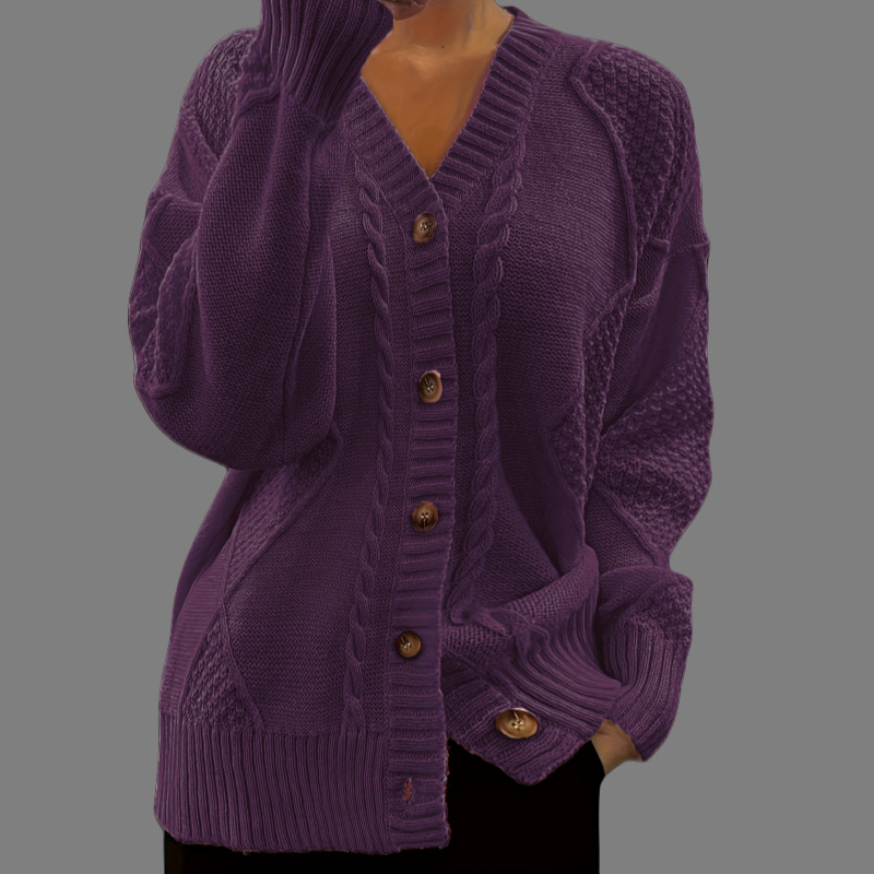 LVLAEA Wholesale Women Winter Outing Ribbed Solid Color Coat Long Sleeve Warm Fashion Knitted Loose Cardigan Sweaters for Ladies