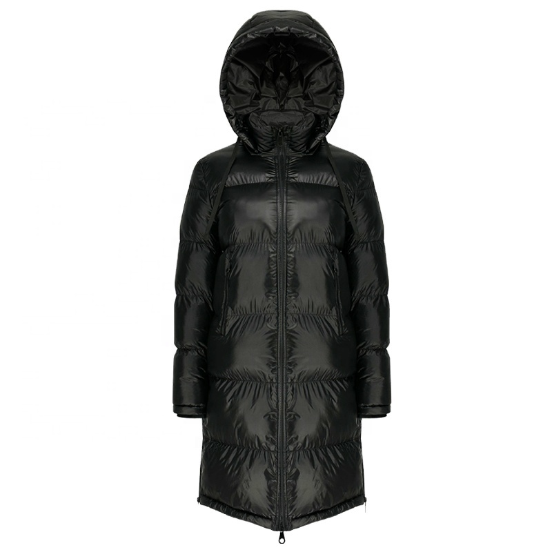 Alike Custom Winter Women's Long Parka Blouson Jacket with Detachable Hood Quilted Breathable Windproof Puffer Black