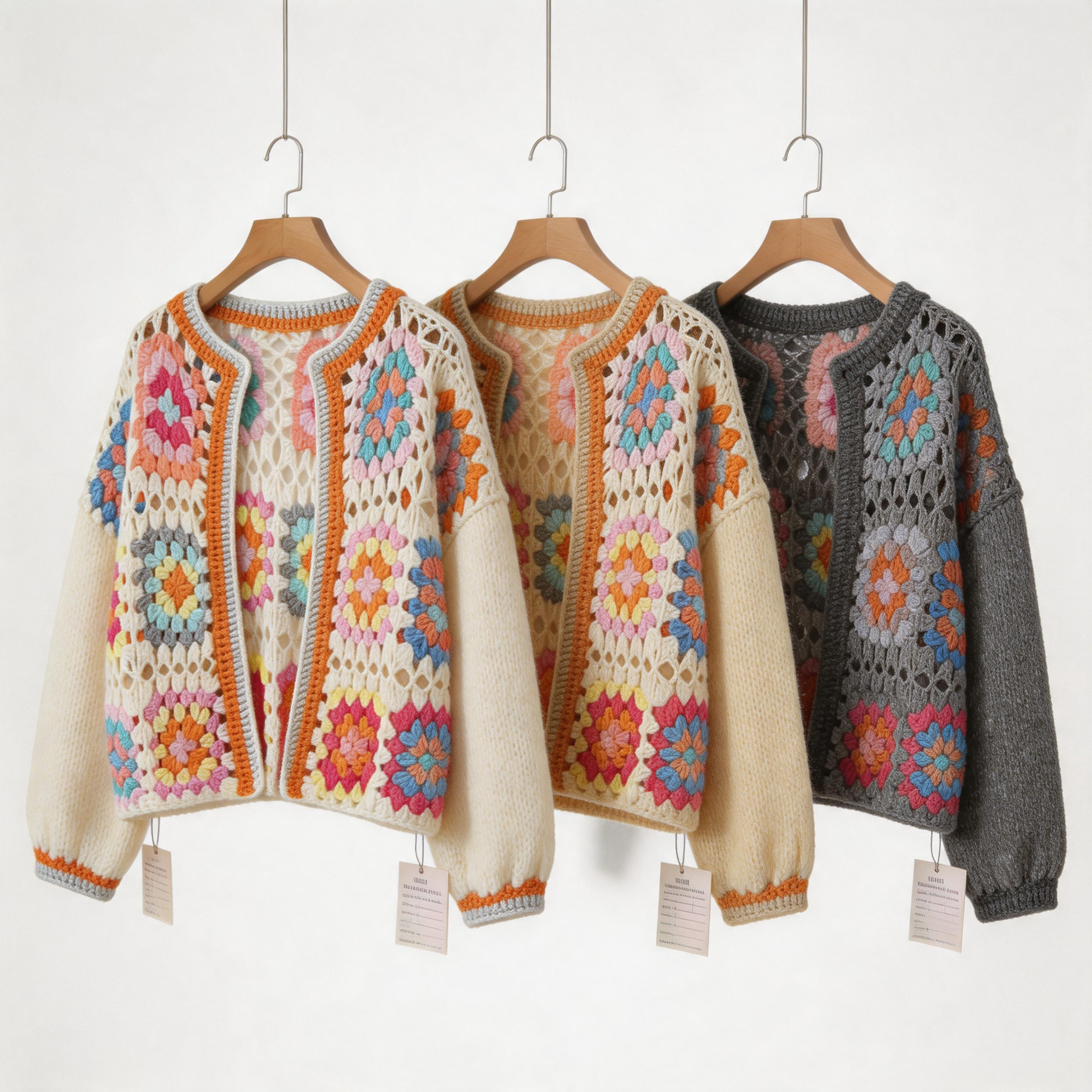 YIYU Cropped Vintage Square Hand Crochet Openwork Custom Ladies Sweaters Modest Cardigan Mohair Knit Women Sweater Lightweight