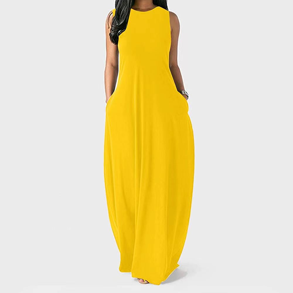 Loose Sleeveless Vest Solid Color O Neck Maxi Long Casual Dresses Women