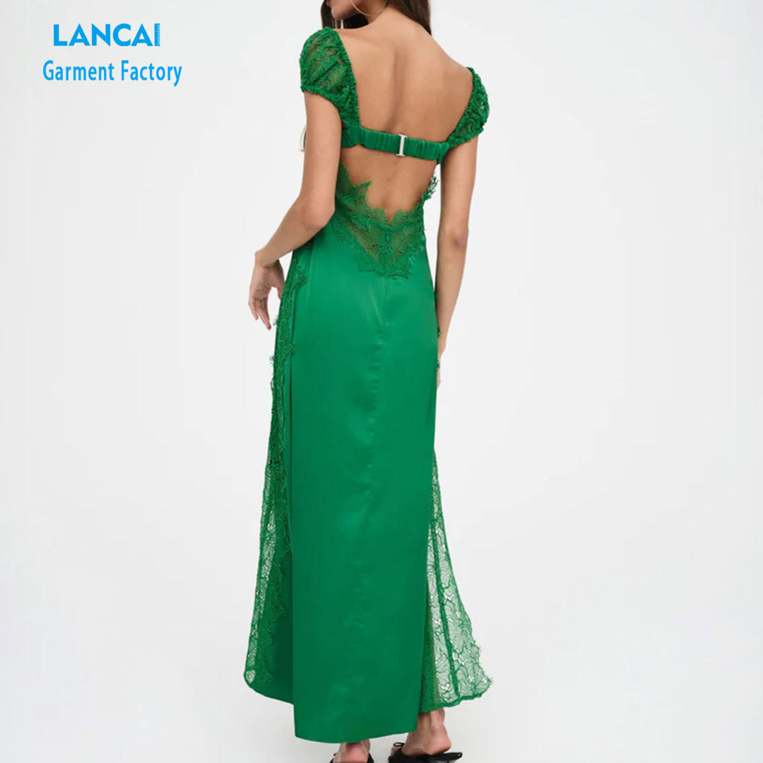 Ladies Sexy Party Club Corset Lace Evening Gown High Slit Embroidery Satin Evening Dresses for Women