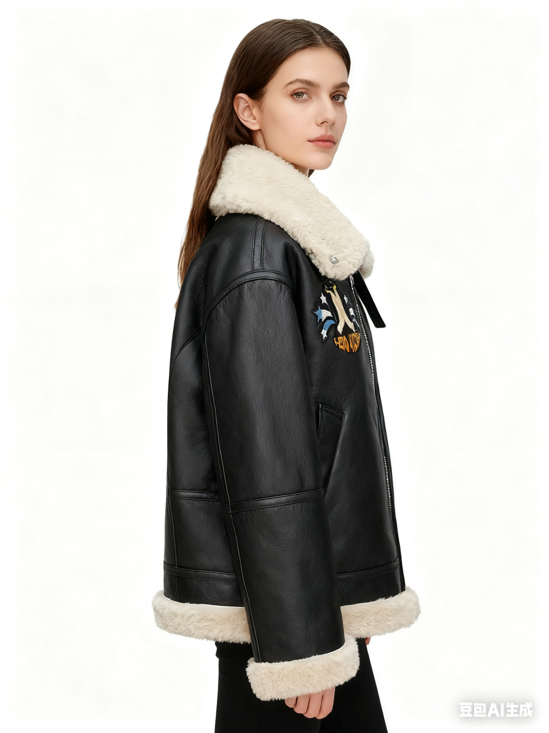 Customizable Wool Leather Bomber Jacket for Women - Vintage Aviator Style, with Full Sheepskin Lining, NewrArrival