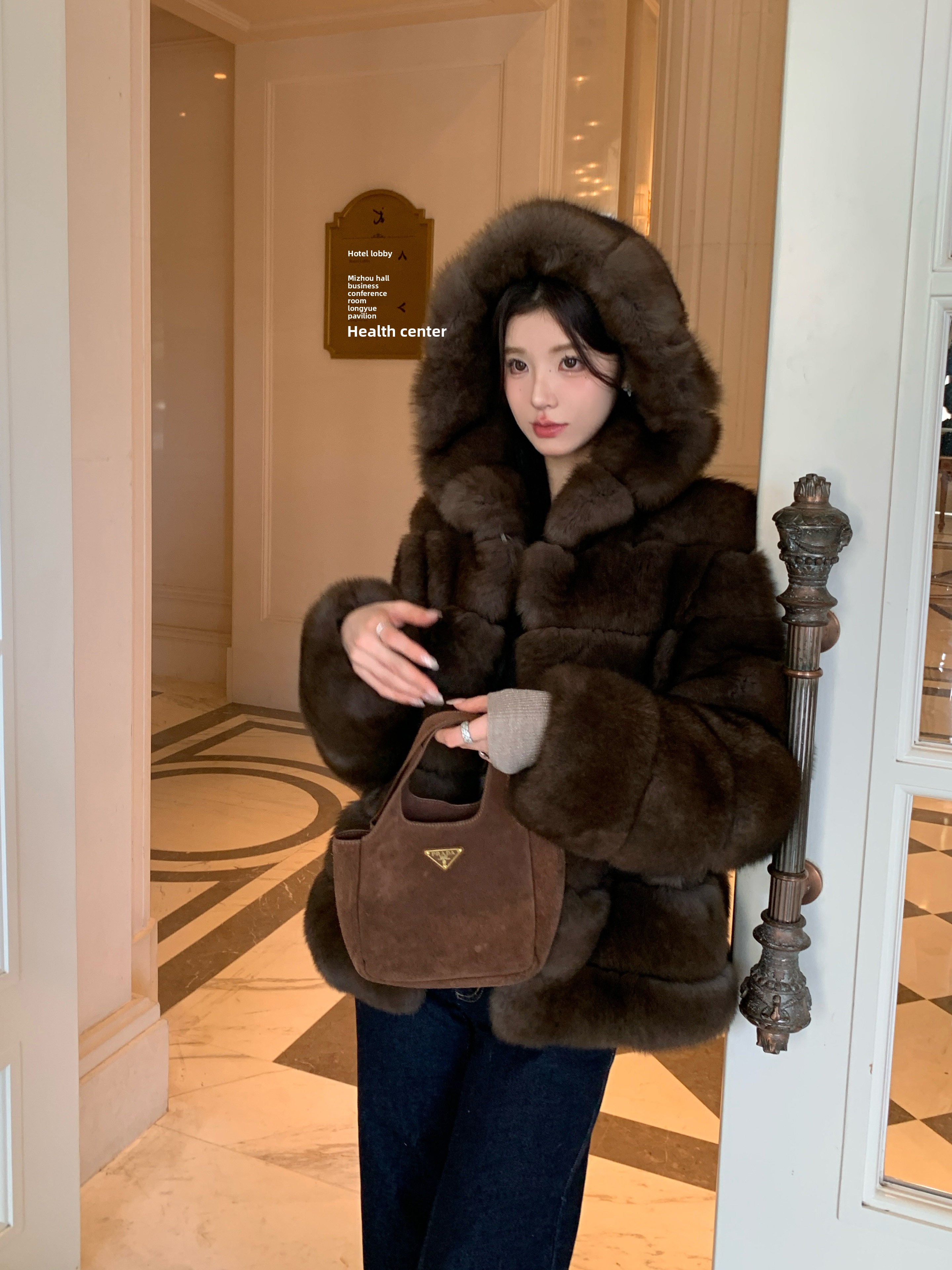 2026 Winter New High-Endimitation fur Purple Fox Fur Korean Style Thick Women's Youthful Hooded Fur Coat
