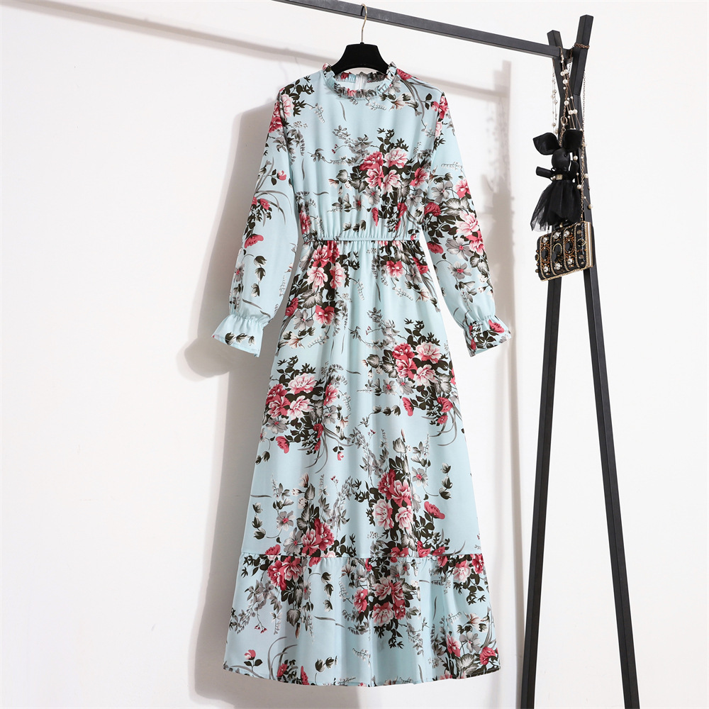 Customized Print Dress Ruffle Long Floral Maxi Dress Long Sleeve Casual Dresses for Women