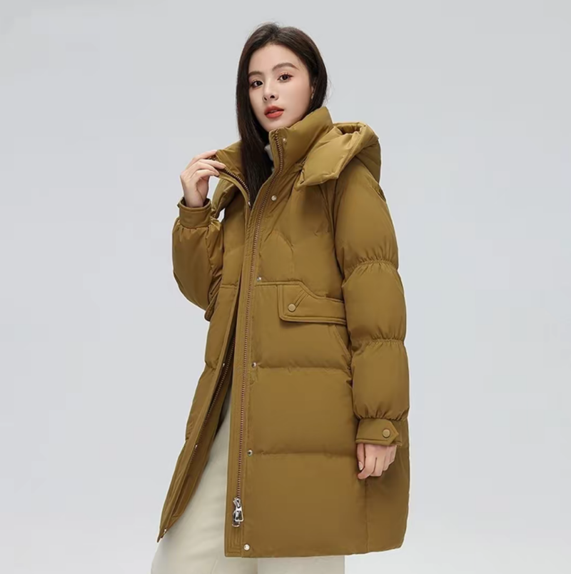 2025 Reversible Women's Winter Parka New Release Thickened Warm Hooded Coat Loose Knee Length White Duck