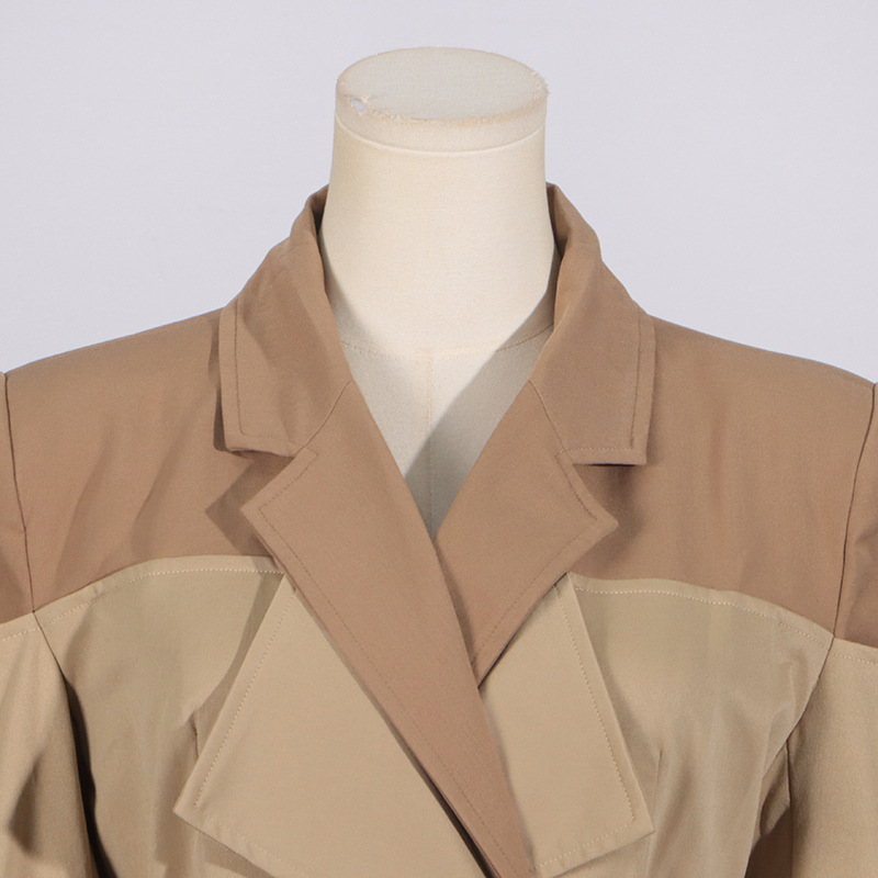 2025 Fall Winter New Trench Coat Fashion Design Contrast Panel Women Classic Midi Length Elegant Casual Coat With Belt