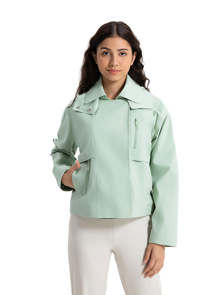 Windproof Waterproof Breathable Short Trench Coat Outdoor Leisure Women Sports Jacket With Hooded