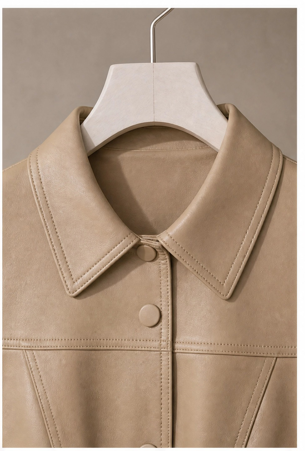 New Spring Autumn Utility Style Leather Jacket, Women's Short Turn-Down Collar Coat for Daily Wear