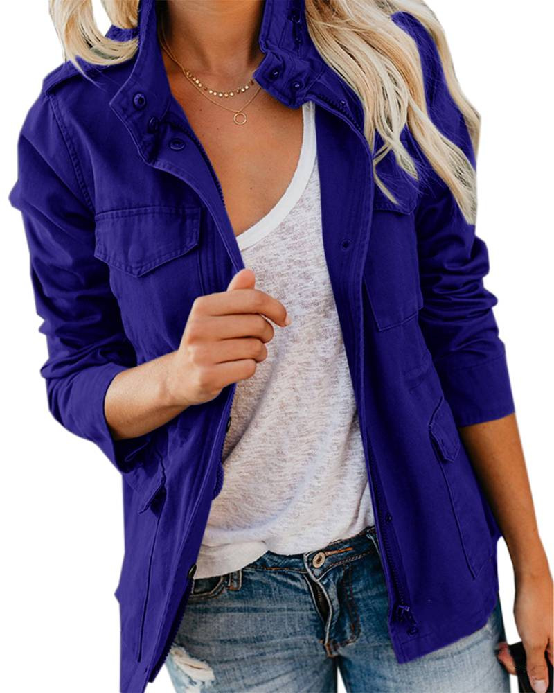 Wholesale Women Zipper Jacket Coat Autumn Female Outerwear Long Sleeve Casual Streetwear Coat Windbreaker Stand Collar Jackets