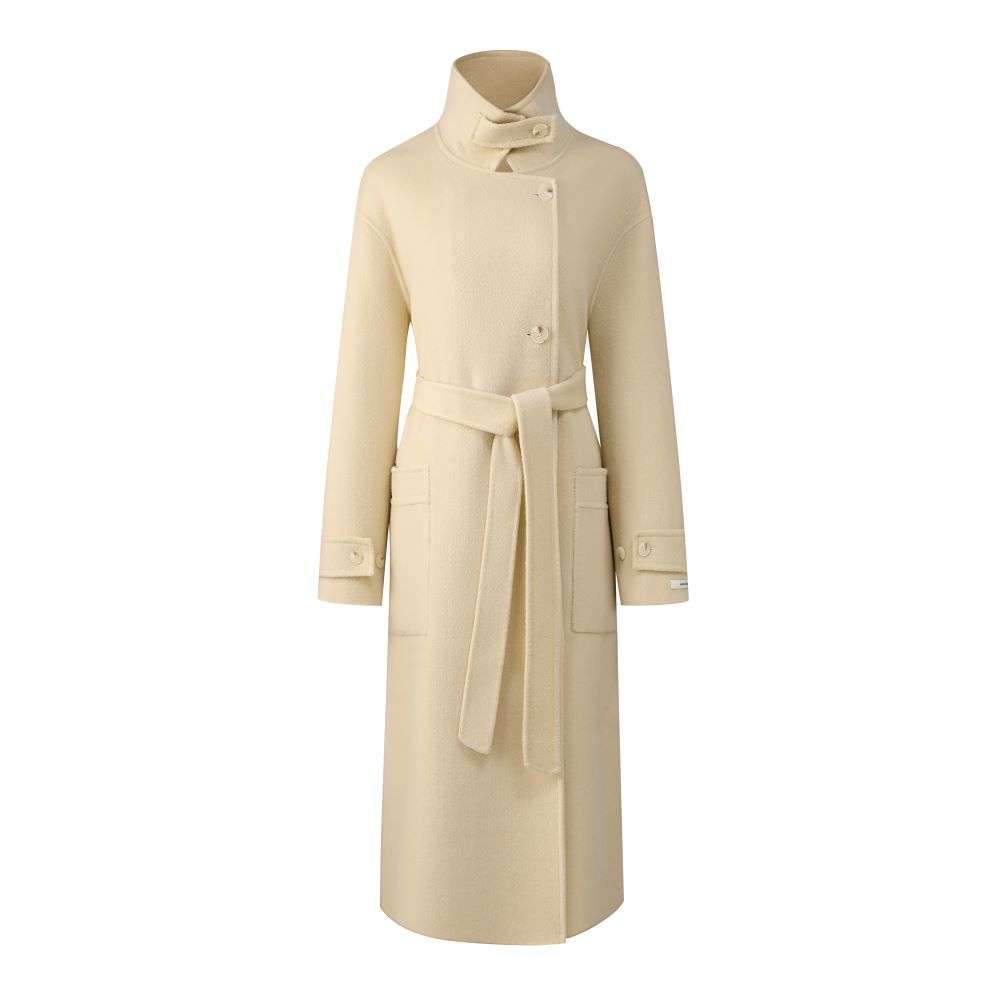 Custom Classic Beige Women's Double Breasted Button Trench Coat Breathable Woolen Fabric Long Length Wool Filling Autumn Style