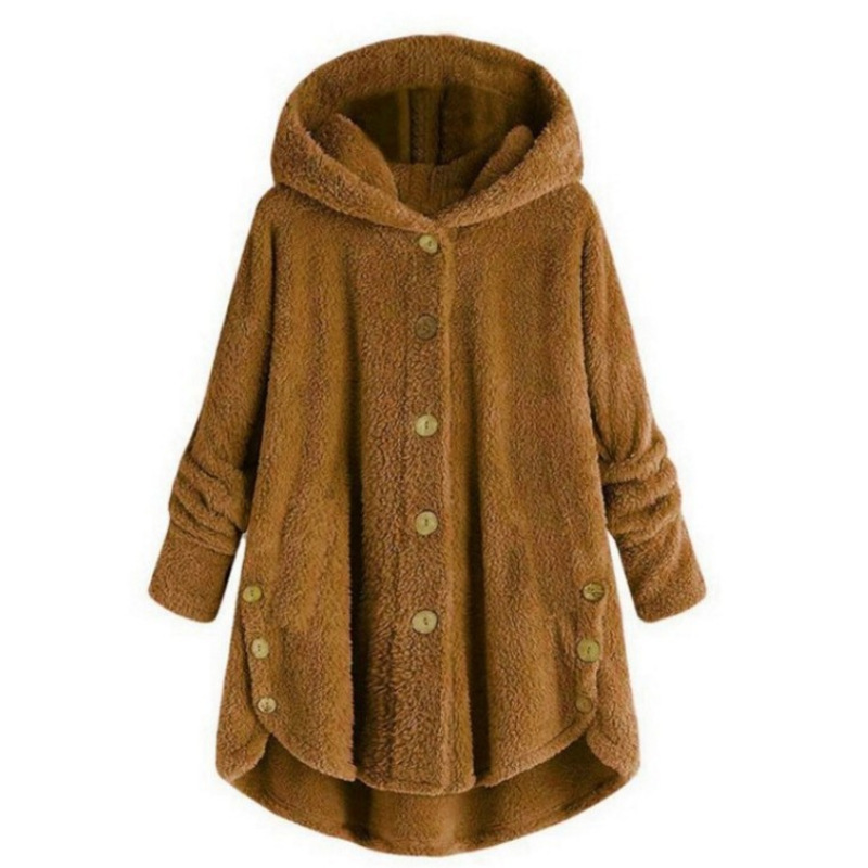 Custom logo Design Women's Oversized Hooded Plush Teddy Coat for Autumn Winter Loose Warm Outwear Buttoned Soft Jacket Plus Size
