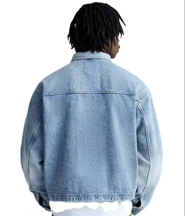 OEM Custom Mens Jean Denim Jacket Faded Effect Denim Cotton Coat Oversized Vintage Washed Denim Jacket