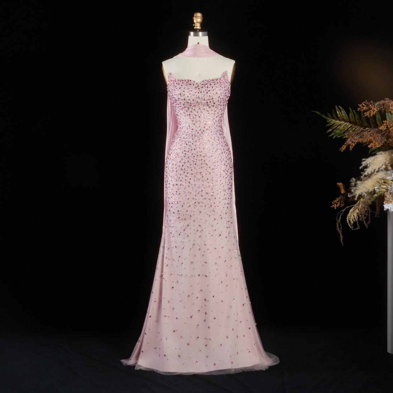Sharon Said SS382 Pink Mermaid Prom Dress Shawl Cape Crystal Beaded Strapless Women Formal Occasion Party Gowns Wedding Dress