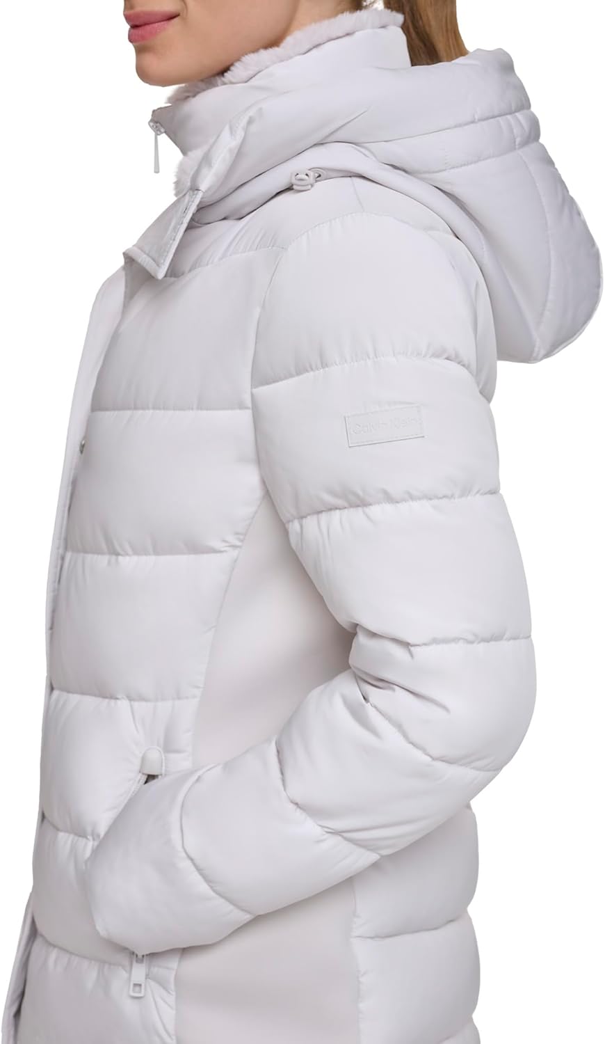 Womens Patterned Quilted Shearling Bomber Jacket