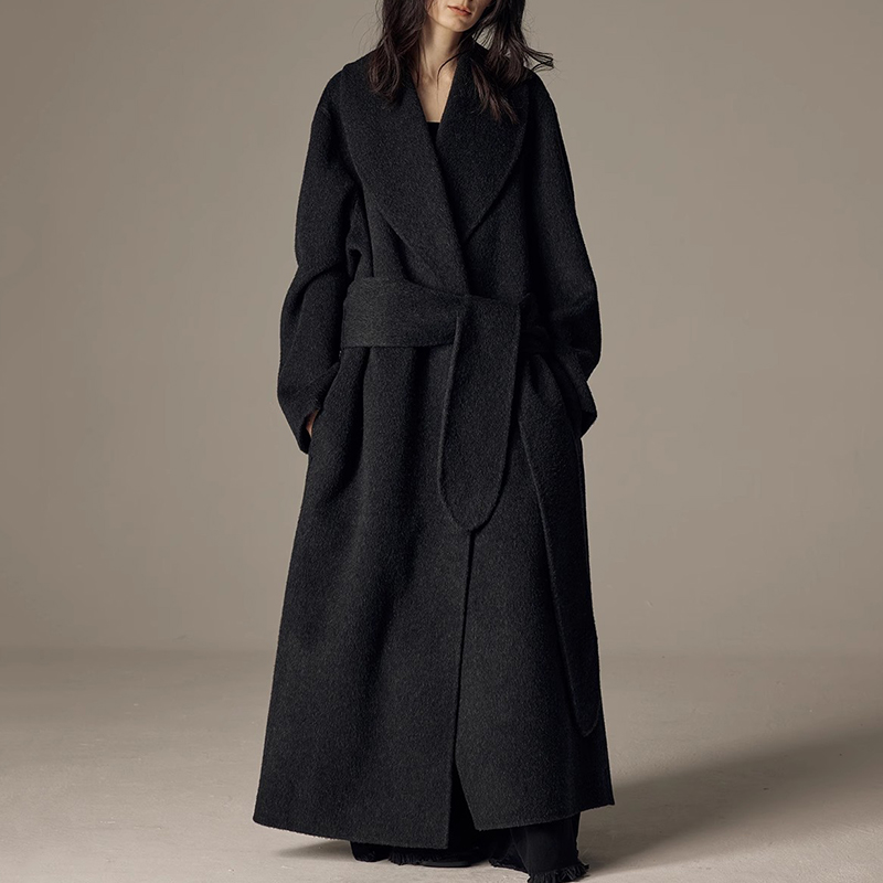 Weshallo Custom Winter Luxury Long Camel Hair Woolen Coats Double Faced Wool Trench Coat for Women