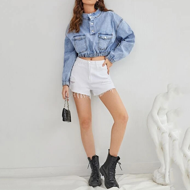 Denim Female Cropped Wholesale Jackets Woman Ladys Girls Denim Jacket