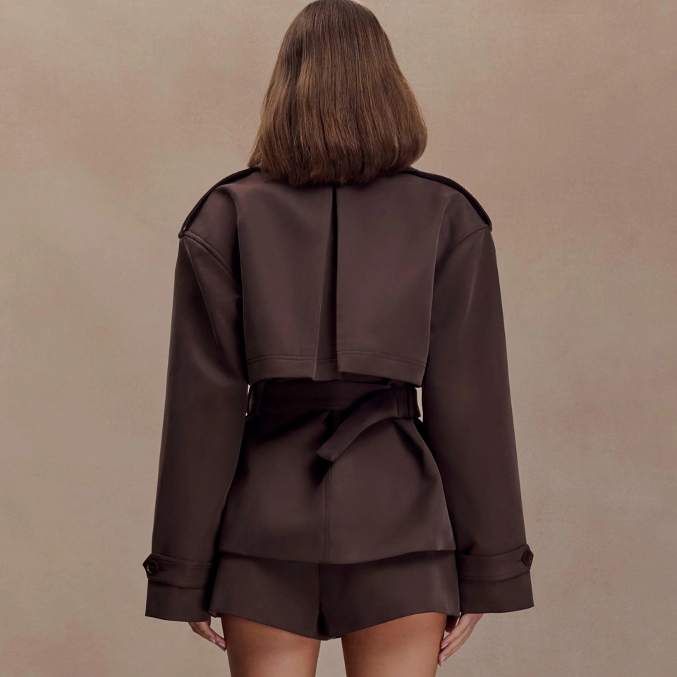 Factory Custom Long Sleeve Stand-collar Women's Coat Windbreaker British Style Casual Overcoat Short Trench Coat