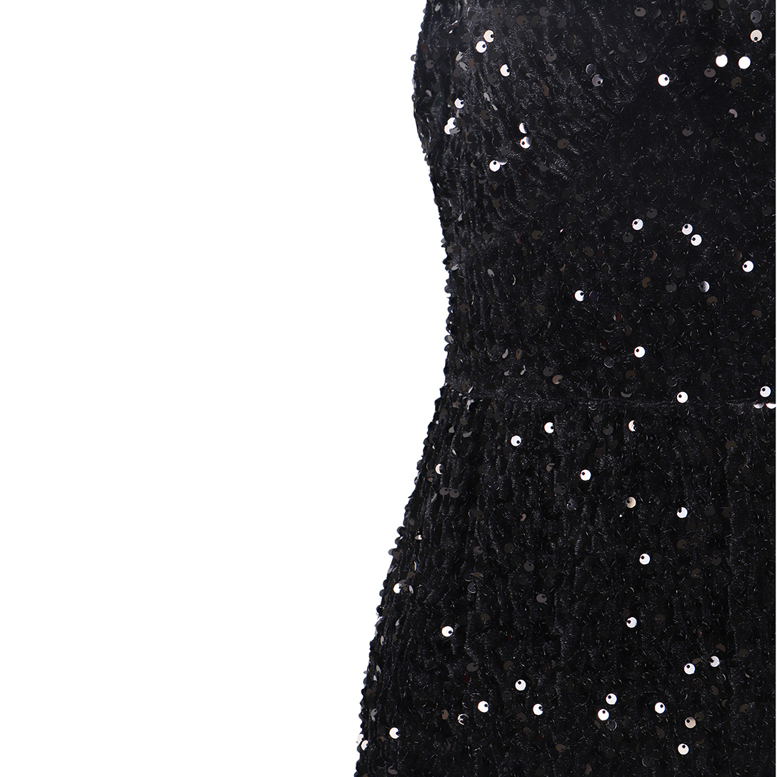 Hot Sale Solid Color Sequin Trumpet Prom Dresses Polyester Elegant Women Dress Sleeveless Black V-neck Evening Dresses