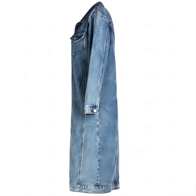 Hot Sale Ready Ship New Fashion Denim Cotton/Spandex Light Blue Buttoned Windproof Breathable Long Jacket Ladies Jeans Jacket