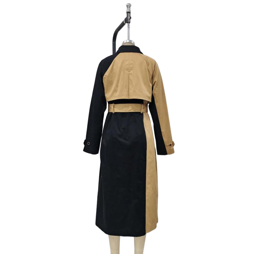 Women's Retro British Style Double Breasted Trench Coat Long Mid-Length Windbreaker New Flip Collar Lace-up Fastening for Spring