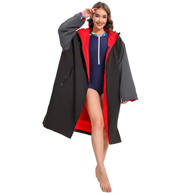 Custom Adult Women's Long Sleeve Waterproof Swim Parka 2 Two Colors Multi Colour Changing Robe Swim Parka