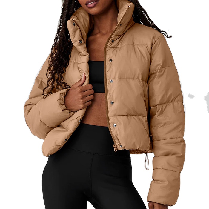 ZM-1375 Lightweight Warm Puffer Jacket With Cinched Waist 100% Nylon Women Down Coat Button Zipper Fastening
