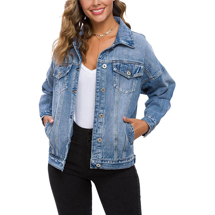 Hot Sale Custom Women's Casual Jeans Jacket New Style Oversized Fit Washed Denim Jacket for Ladies