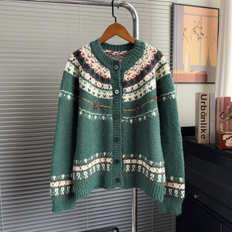 High End Handmade Crochet Sweater Jacket for Women, Autumn and Winter New Loose and Lazy Style Knitted Cardigan