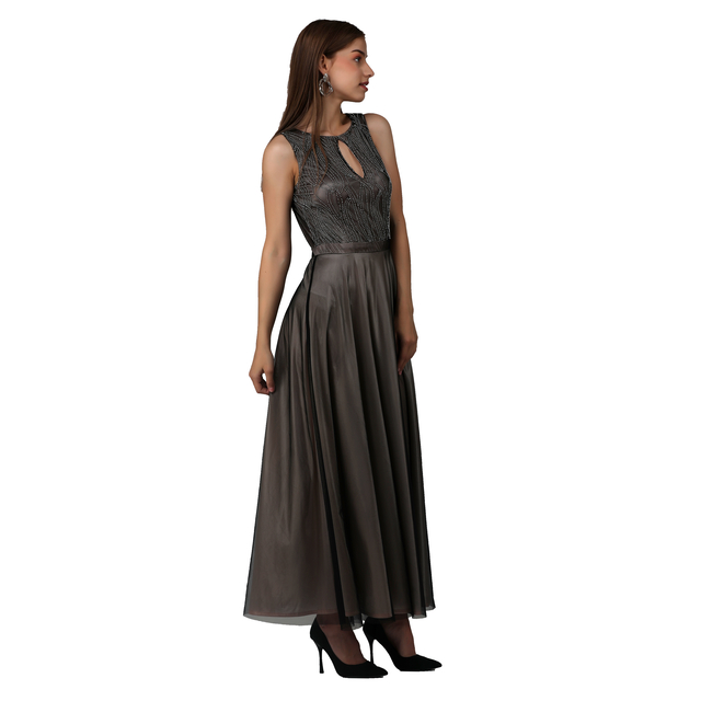 Luxury Hot Selling Black Sleeveless Embellished Long Dress for Women Designer Evening Party Wear Elegant Gown
