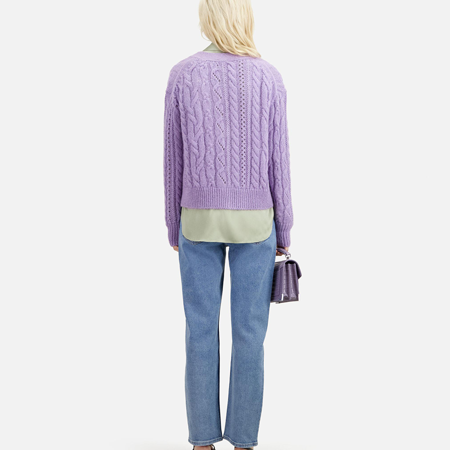 Hot Sale 100% Cashmere Pointelle Fabric Cable Knitting Womens Button Closure Cardigan for Ladies Knitwear