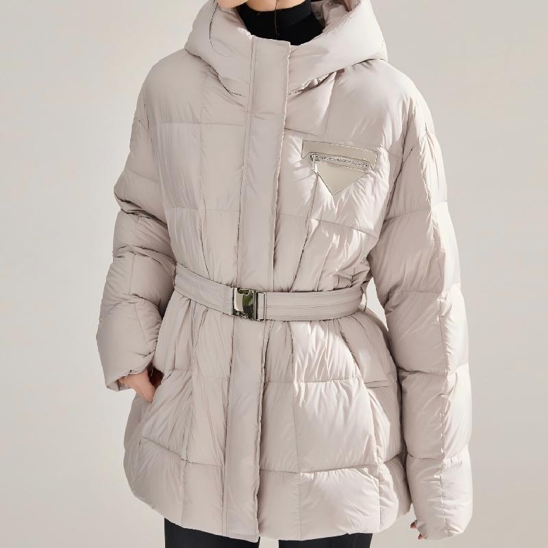 Women's Hooded Reversible Puffer Jacket Winter Warm Slim Fit Long Down Coat with Nylon Logo and Button