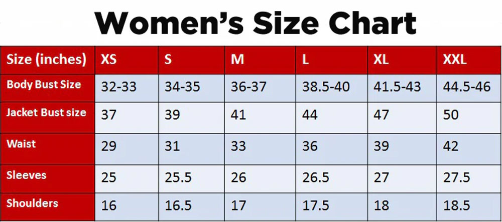 Women Jacket Size Chart