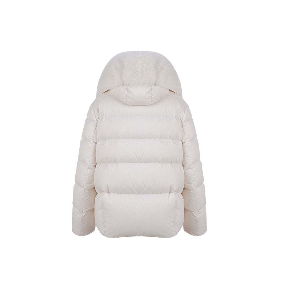 New Arrival High Quality White Women's Puffer Down Jacket with Genuine Fox Fur Trim &amp; Premium Duck Down Fill Factory Price