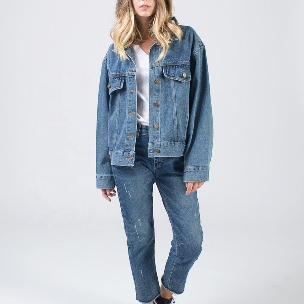 Classic Plain Jeans Jackets for Ladies Oversized Denim Jacket