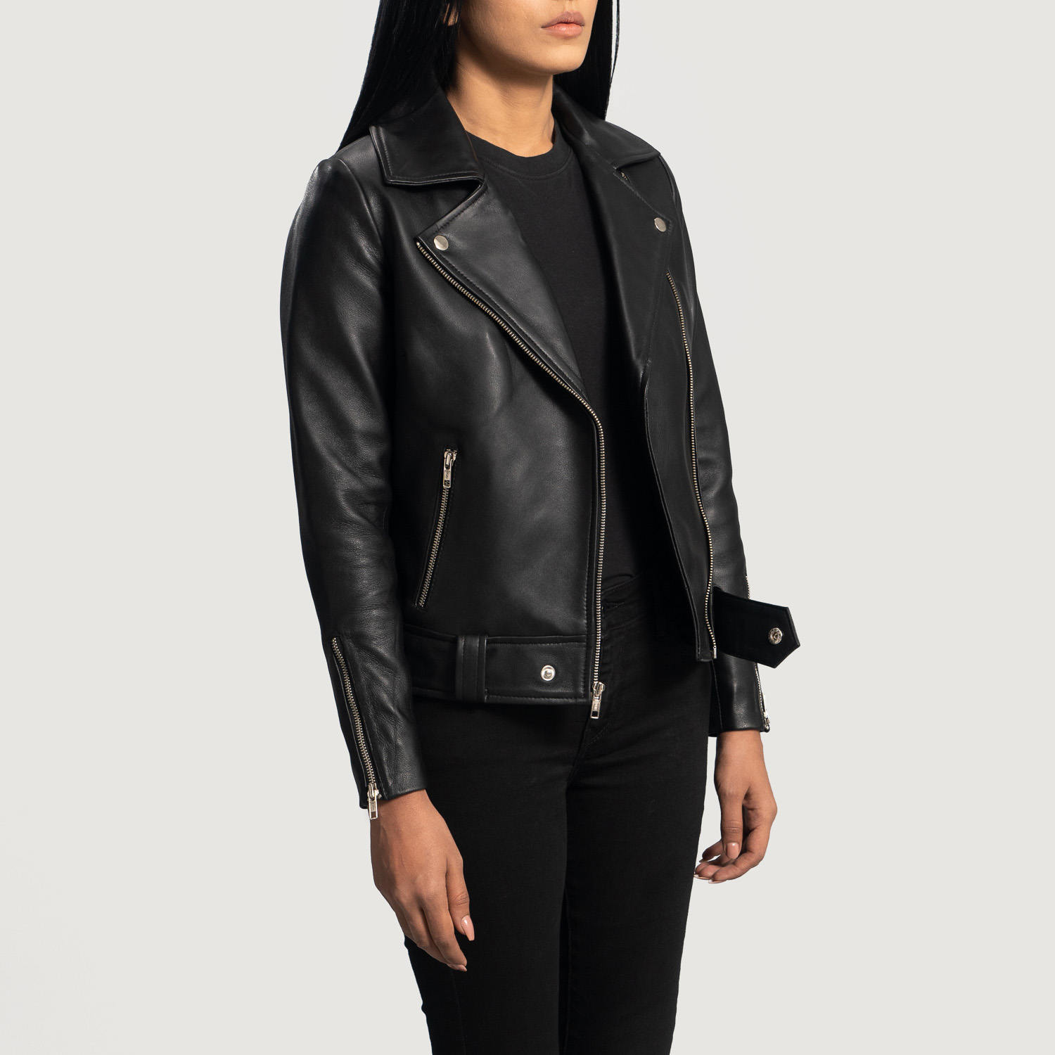 OEM Genuine Leather Women's Jackets High Quality Black Biker Wholesale Bomber Jackets Custom Logo Colors Zipper Closure