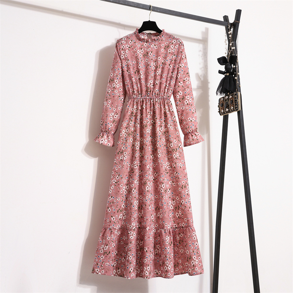 Customized Print Dress Ruffle Long Floral Maxi Dress Long Sleeve Casual Dresses for Women