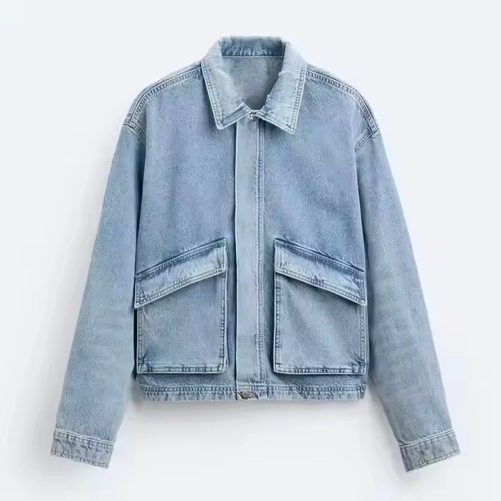 OEM Custom Mens Jean Denim Jacket Faded Effect Denim Cotton Coat Oversized Vintage Washed Denim Jacket