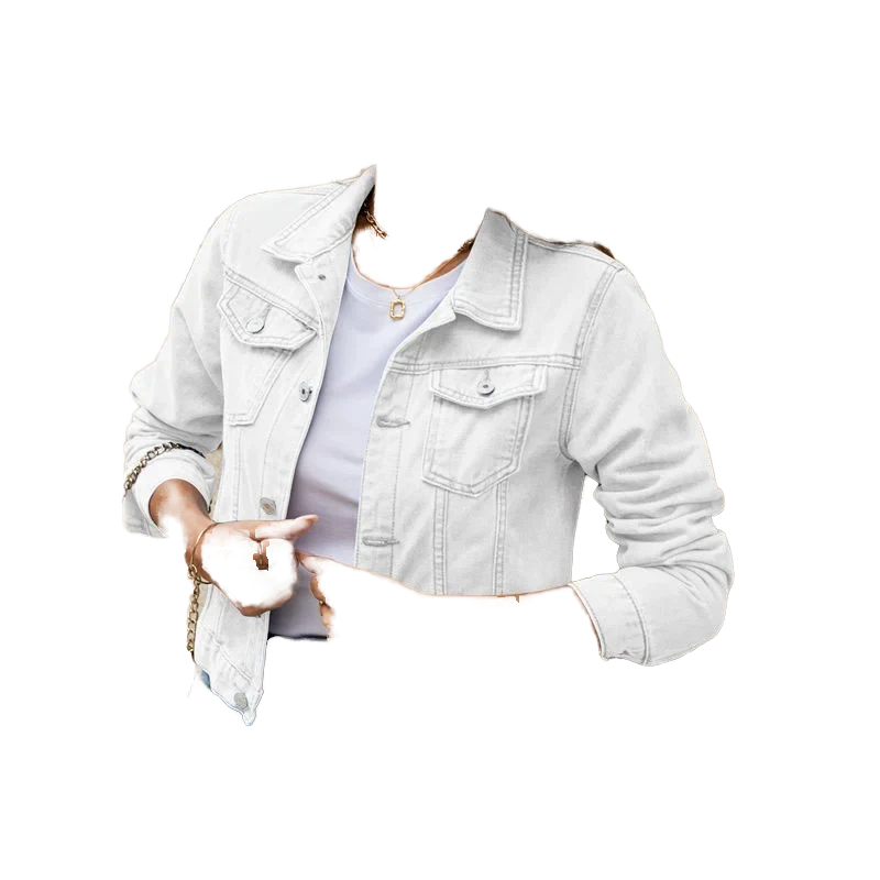 Women's Trendy Button Denim Jacket with Woven Spandex Lining Printed Cotton Filling Black Jean Coat for Spring Autumn Season