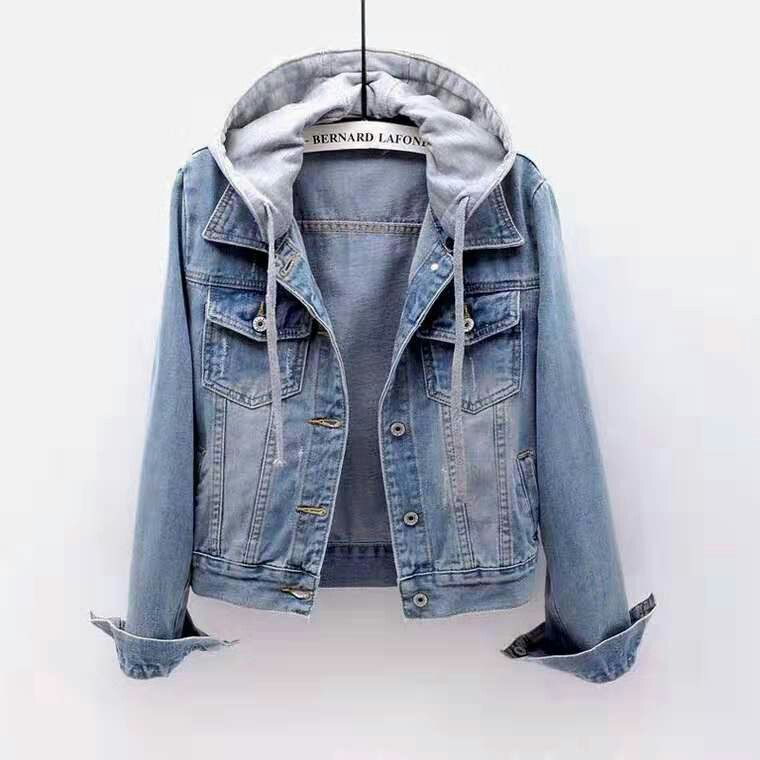 Women's Coats Plus Size 5xl Ladies Short Paragraph Autumn Fashion Jean Hooded Jacket Detachable Hat Denim Jacket