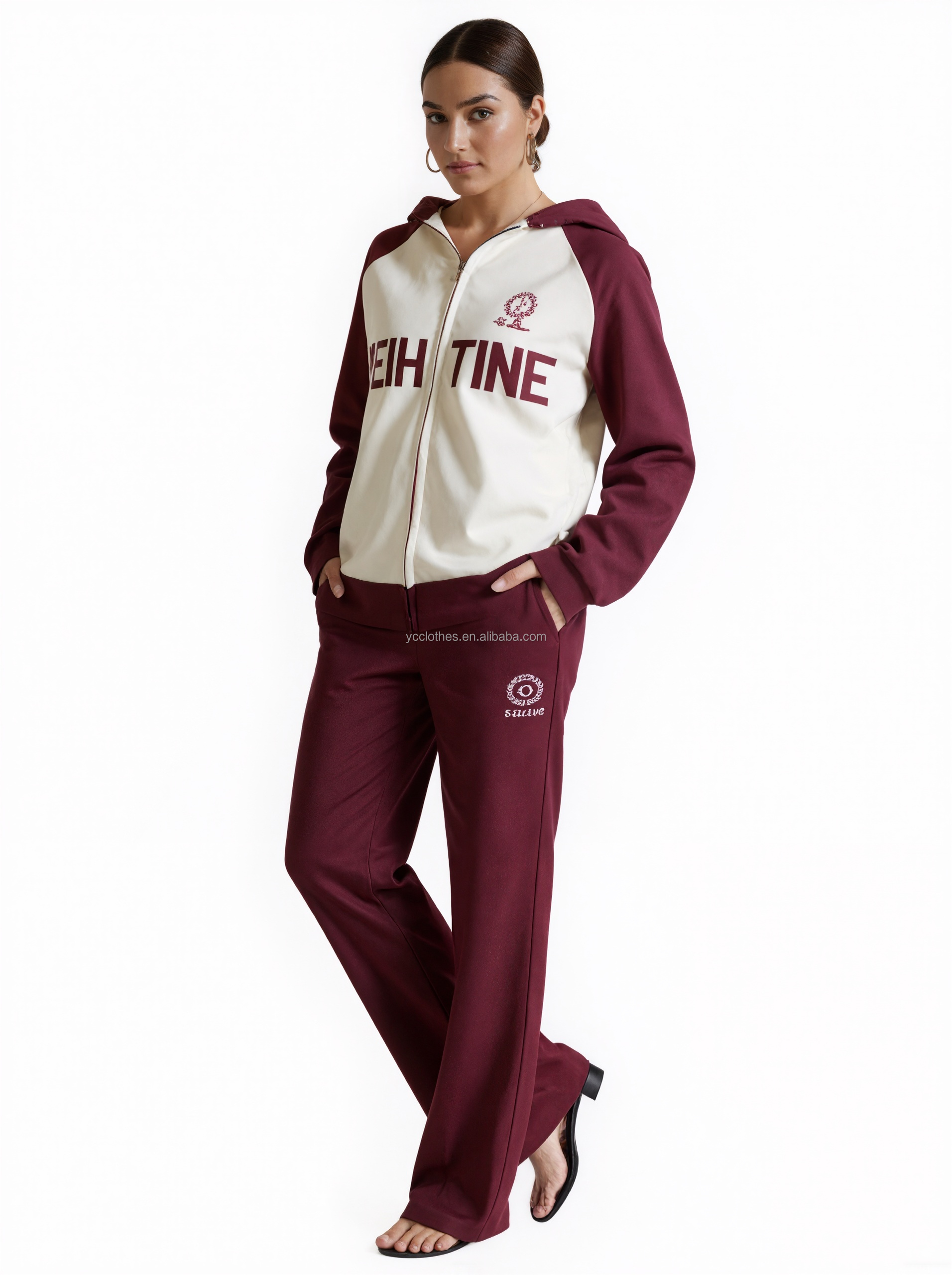 Women's Autumn Eco-Friendly Quilted Sports Coat Windbreaker Blouson Logo Front Stand Collar Knitted Embroidered Letters Thick