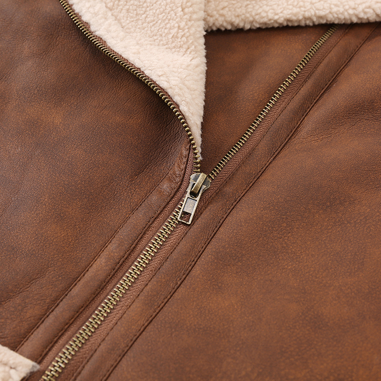 Custom Fashion New Design Long Sleeve Brown Color Zipper Faux Suede Jacket Women's Jacket