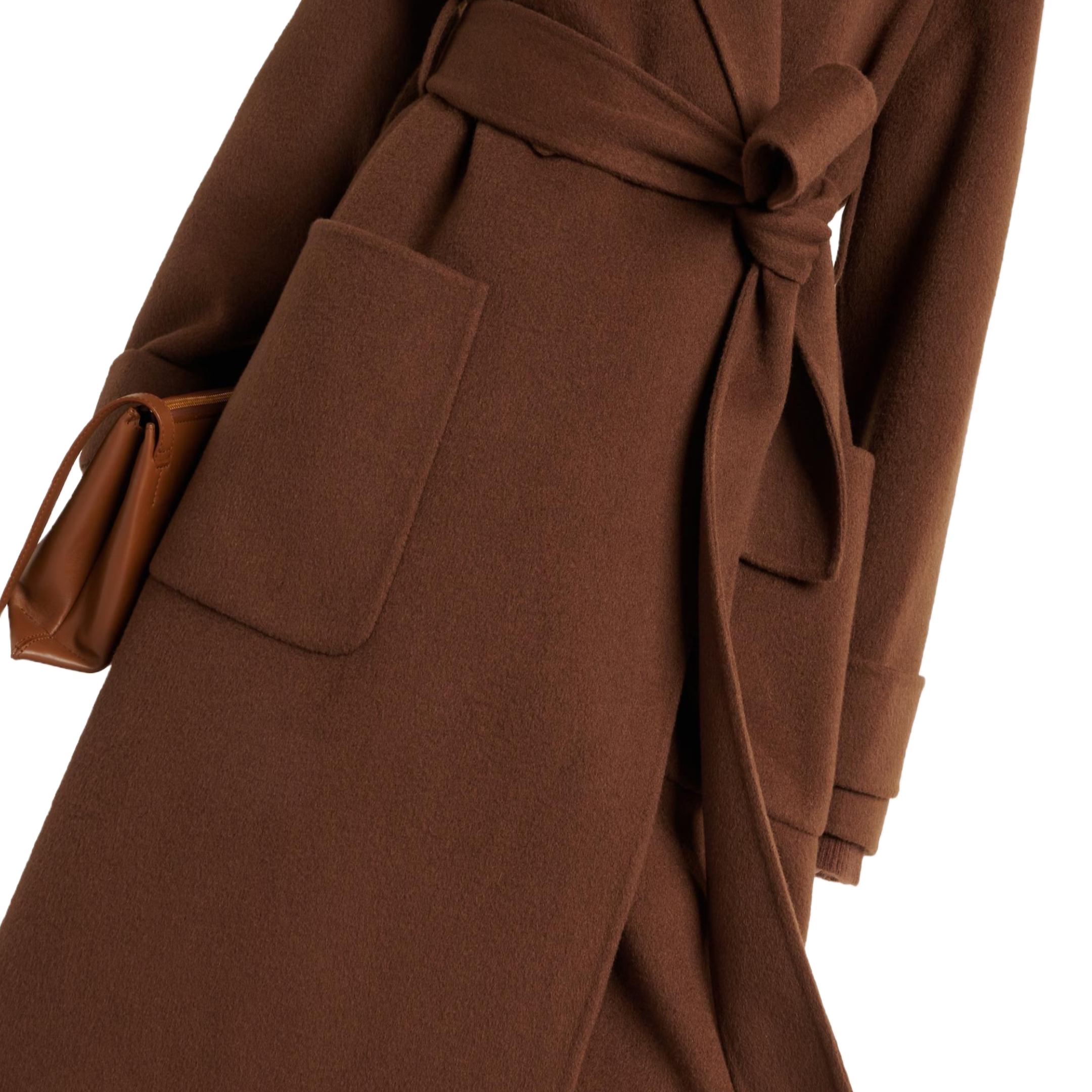 Custom Brown Belted Women's Winter Coat in Wool Cashmere Blend Elegant and Stylish Woolen Trench Coat for Women