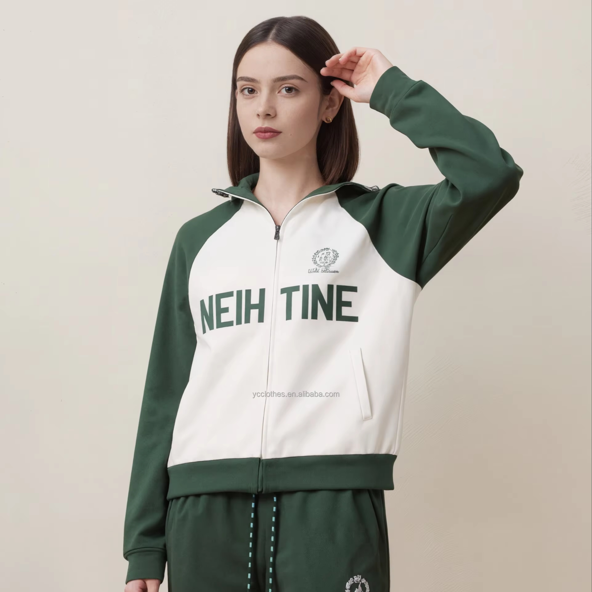 Women's Autumn Eco-Friendly Quilted Sports Coat Windbreaker Blouson Logo Front Stand Collar Knitted Embroidered Letters Thick