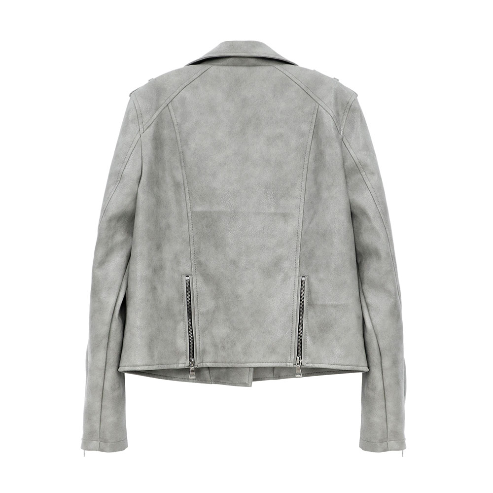 Custom Outdoor Autumn Female Fashion Discoloured PU Grey Leather Jacket for Women
