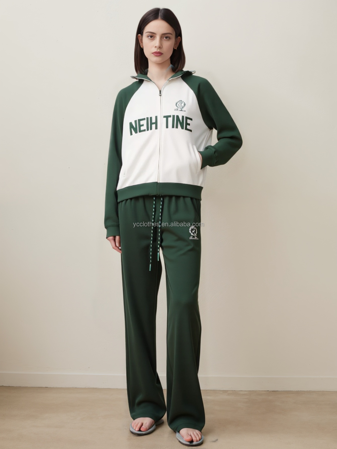 Women's Autumn Eco-Friendly Quilted Sports Coat Windbreaker Blouson Logo Front Stand Collar Knitted Embroidered Letters Thick