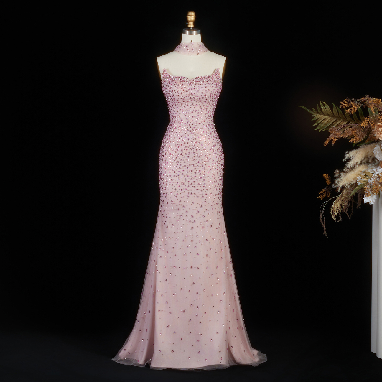 Sharon Said SS382 Pink Mermaid Prom Dress Shawl Cape Crystal Beaded Strapless Women Formal Occasion Party Gowns Wedding Dress