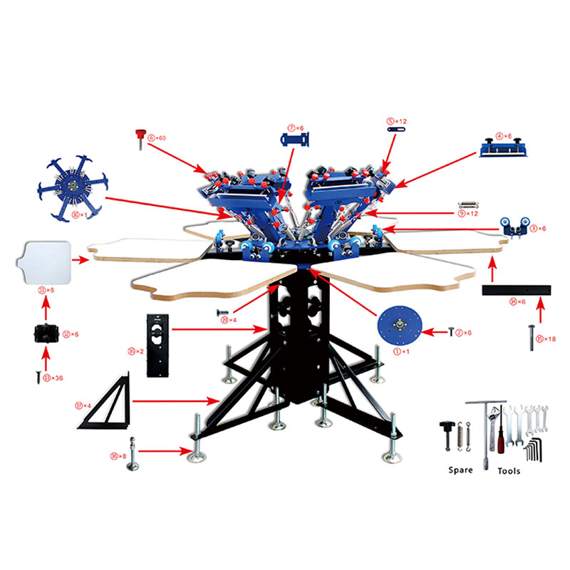 6X6 Multi-Color Screen Printing Machine Screen Platen Rotating Micro-Registration Screen Printing Press Equipment